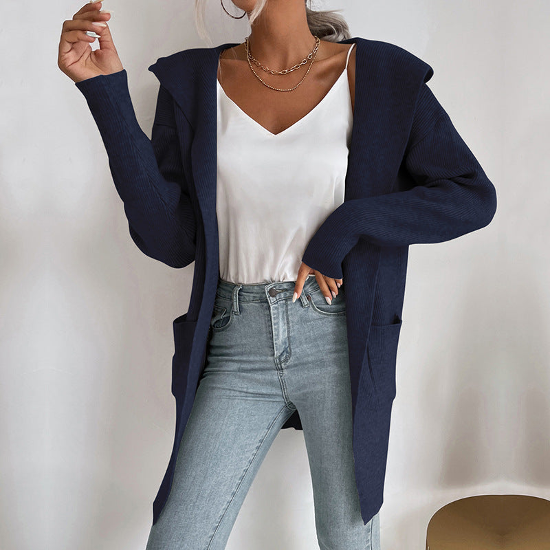 Blue Zone Planet | hooded pit knitted sweater cardigan coat BLUE ZONE PLANET