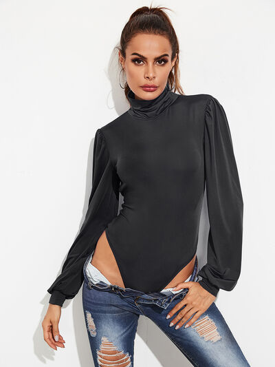 Blue Zone Planet | Backless Tie-Waist Turtleneck Lantern Sleeve Bodysuit BLUE ZONE PLANET