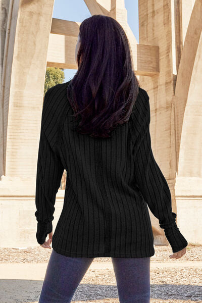 Basic Bae Full Size Ribbed Round Neck Long Sleeve Knit Top BLUE ZONE PLANET