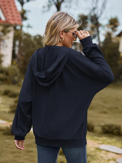 Zip Up Drawstring Long Sleeve Hooded Jacket BLUE ZONE PLANET