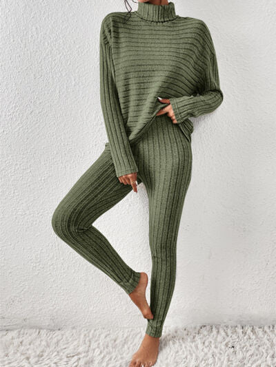 Blue Zone Planet | Ribbed Turtleneck Top and Pants Set BLUE ZONE PLANET