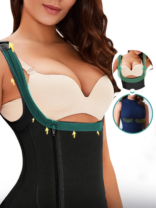 Full Size Side Zip Up Wide Strap Shapewear BLUE ZONE PLANET