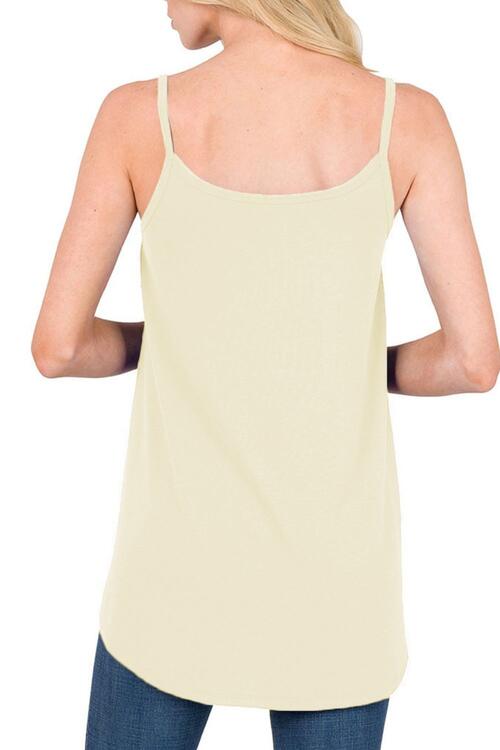 Full Size Spaghetti Strap V-Neck Flowy Tunic Cami BLUE ZONE PLANET