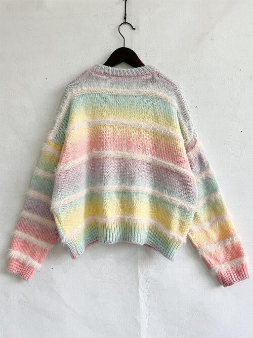 Blue Zone Planet | Striped Round Neck Long Sleeve Sweater BLUE ZONE PLANET
