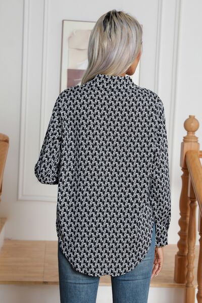 Printed Buttoned Long Sleeve Shirt BLUE ZONE PLANET