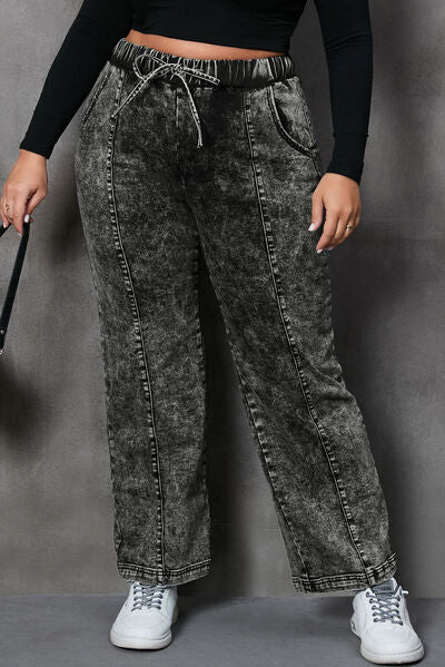 Blue Zone Planet | Plus Size Drawstring Pocketed Straight Jeans BLUE ZONE PLANET