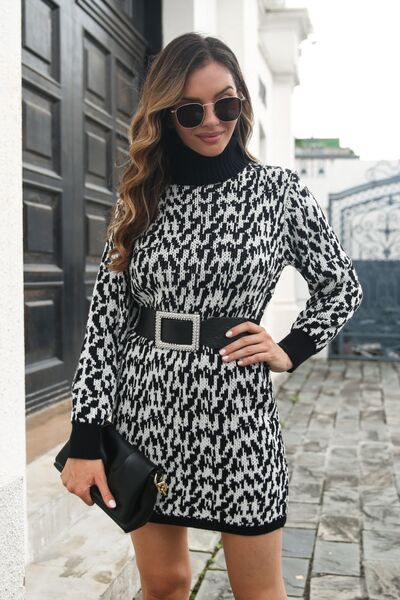 Heathered Turtleneck Mini Sweater Dress BLUE ZONE PLANET