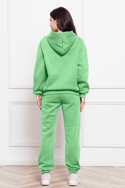Blue Zone Planet | Drop Shoulder Long Sleeve Hoodie and Pants Set BLUE ZONE PLANET
