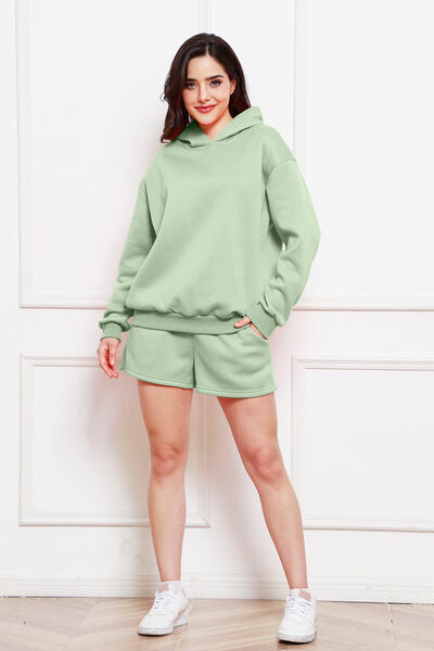 Blue Zone Planet | Drop Shoulder Long Sleeve Hoodie and Shorts Set BLUE ZONE PLANET