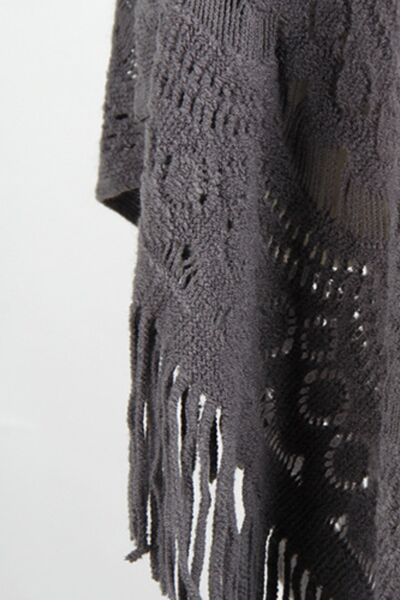 Blue Zone Planet |  Fringe Openwork Surplice Cape Sleeve Poncho BLUE ZONE PLANET