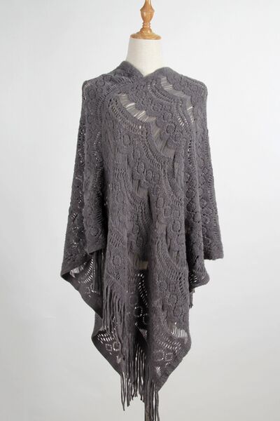 Blue Zone Planet |  Fringe Openwork Surplice Cape Sleeve Poncho BLUE ZONE PLANET