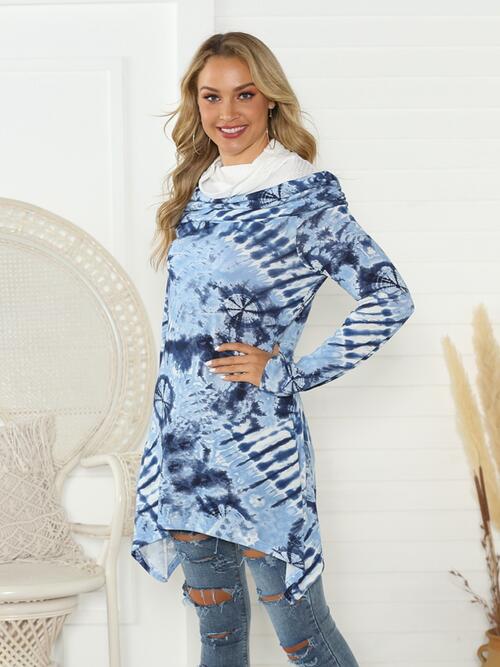 Printed Raglan Sleeve Mock Neck T-Shirt BLUE ZONE PLANET