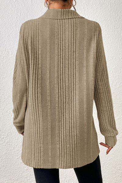 Blue Zone Planet | Slit Johnny Collar Long Sleeve Sweater BLUE ZONE PLANET