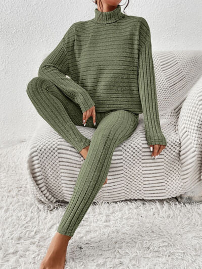Blue Zone Planet |  Ribbed Turtleneck Top and Pants Set BLUE ZONE PLANET