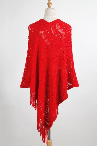 Blue Zone Planet |  Fringe Openwork Surplice Cape Sleeve Poncho BLUE ZONE PLANET