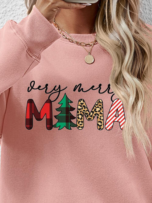Letter Graphic Round Neck Long Sleeve Sweatshirt BLUE ZONE PLANET
