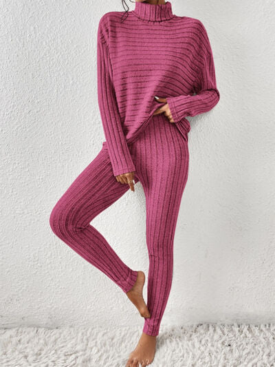 Blue Zone Planet | Ribbed Turtleneck Top and Pants Set BLUE ZONE PLANET
