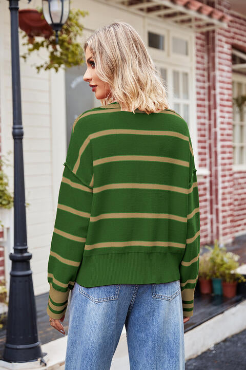Striped Johnny Collar Sweater BLUE ZONE PLANET