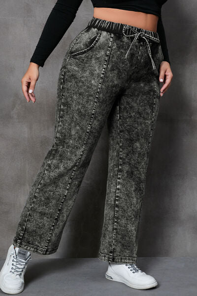 Blue Zone Planet | Plus Size Drawstring Pocketed Straight Jeans BLUE ZONE PLANET