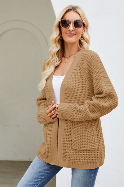 Open Front Raglan Sleeve Pocketed Cardigan BLUE ZONE PLANET