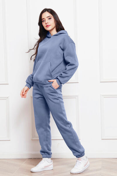 Blue Zone Planet | Drop Shoulder Long Sleeve Hoodie and Pants Set BLUE ZONE PLANET