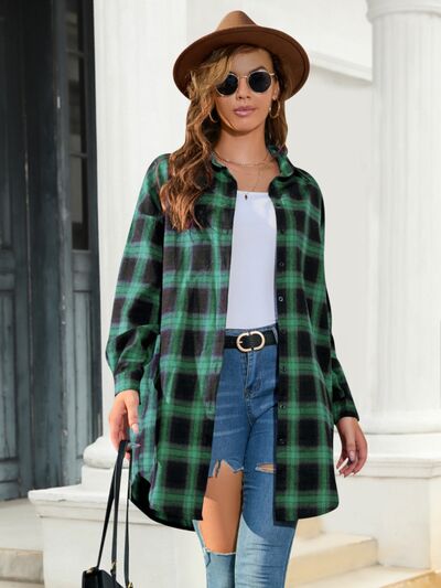 Blue Zone Planet | Plaid Button Up Dropped Shoulder Shirt BLUE ZONE PLANET