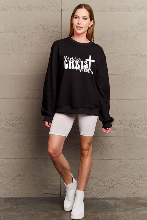 Simply Love Full Size MERRY CHRISTMAS Long Sleeve Sweatshirt BLUE ZONE PLANET