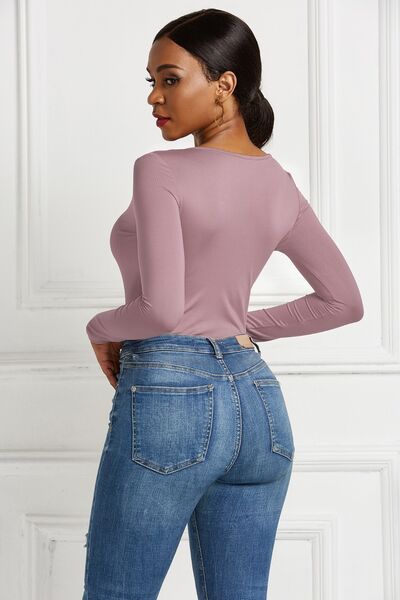 Blue Zone Planet | Half Zip Scoop Neck Long Sleeve Bodysuit BLUE ZONE PLANET