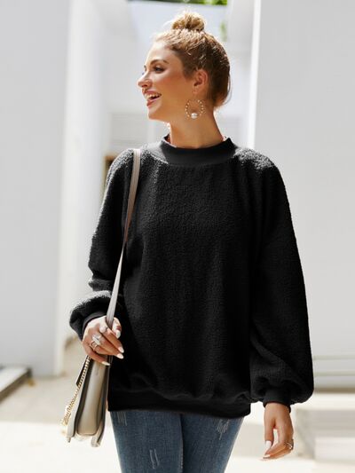 Mock Neck Dropped Shoulder Sweatshirt BLUE ZONE PLANET