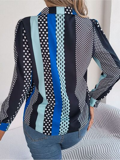 Blue Zone Planet | Polka Dot Contrast Long Sleeve Shirt BLUE ZONE PLANET