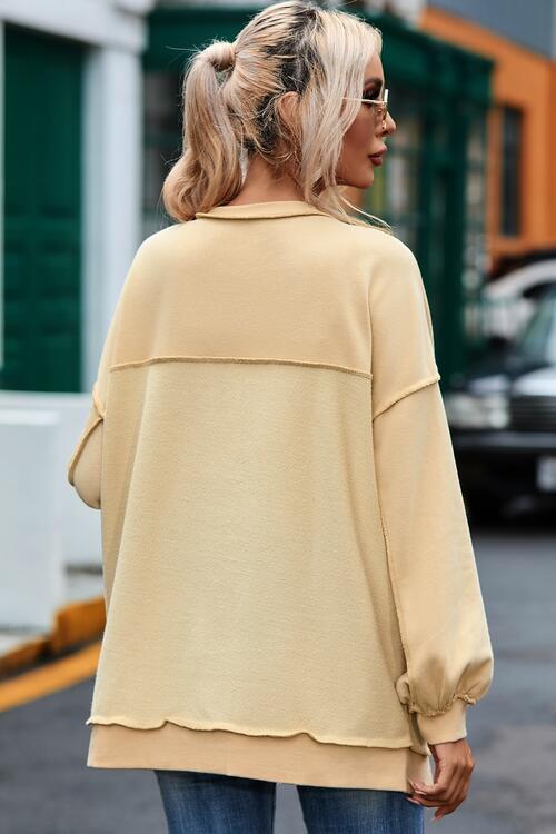 Buttoned Dropped Shoulder Sweatshirt BLUE ZONE PLANET