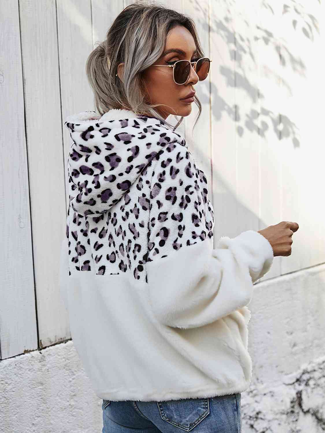Blue Zone Planet | Leopard Half-Zip Dropped Shoulder Hoodie BLUE ZONE PLANET