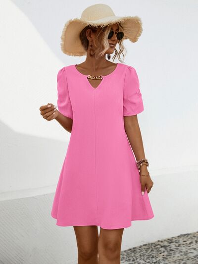Blue Zone Planet | Chain Notched Short Sleeve Dress BLUE ZONE PLANET