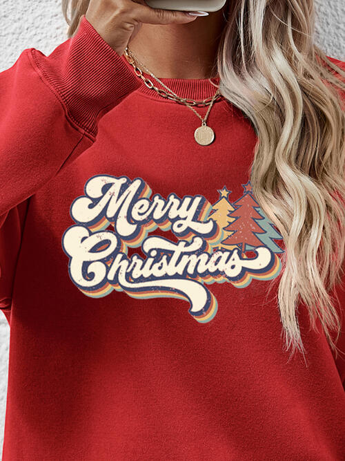 Christmas Letter Graphic Round Neck Sweatshirt BLUE ZONE PLANET