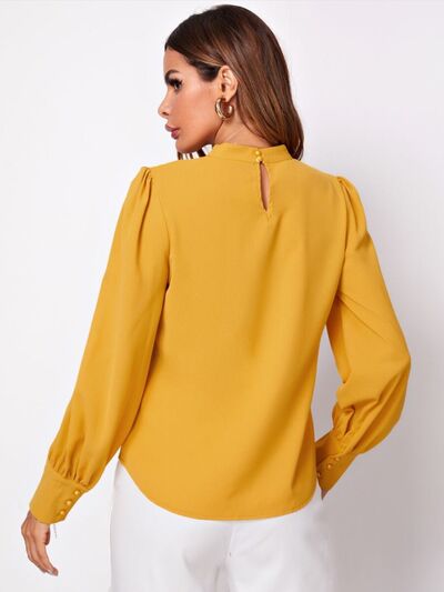 Blue Zone Planet | Mock Neck Lantern Sleeve Shirt BLUE ZONE PLANET