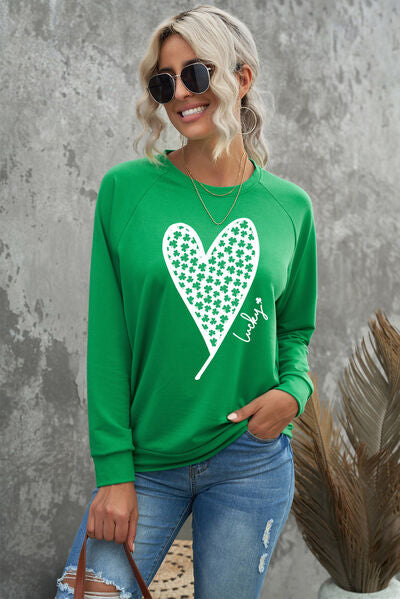 Heart Graphic Round Neck Sweatshirt-TOPS / DRESSES-[Adult]-[Female]-Mid Green-S-2022 Online Blue Zone Planet