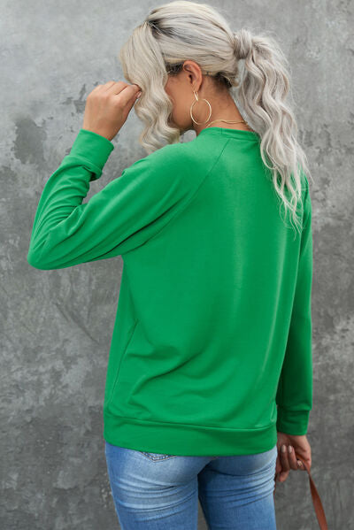 Blue Zone Planet | LUCKY Round Neck Raglan Sleeve Sweatshirt BLUE ZONE PLANET