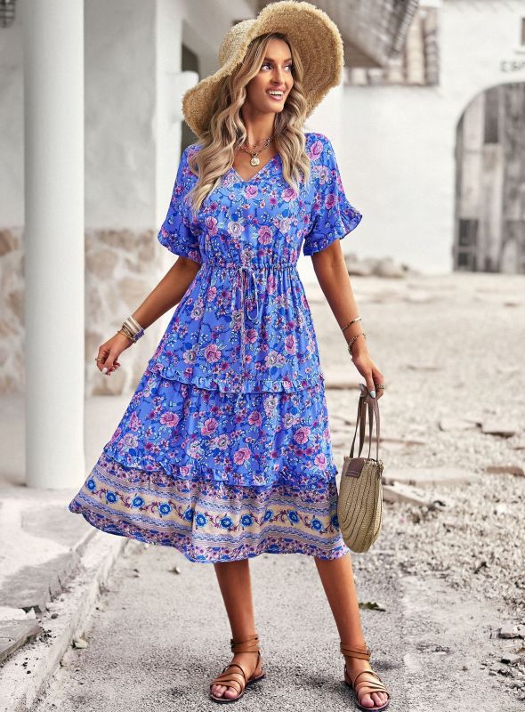 Blue Zone Planet | New women's bohemian positioning printed A-line skirt BLUE ZONE PLANET