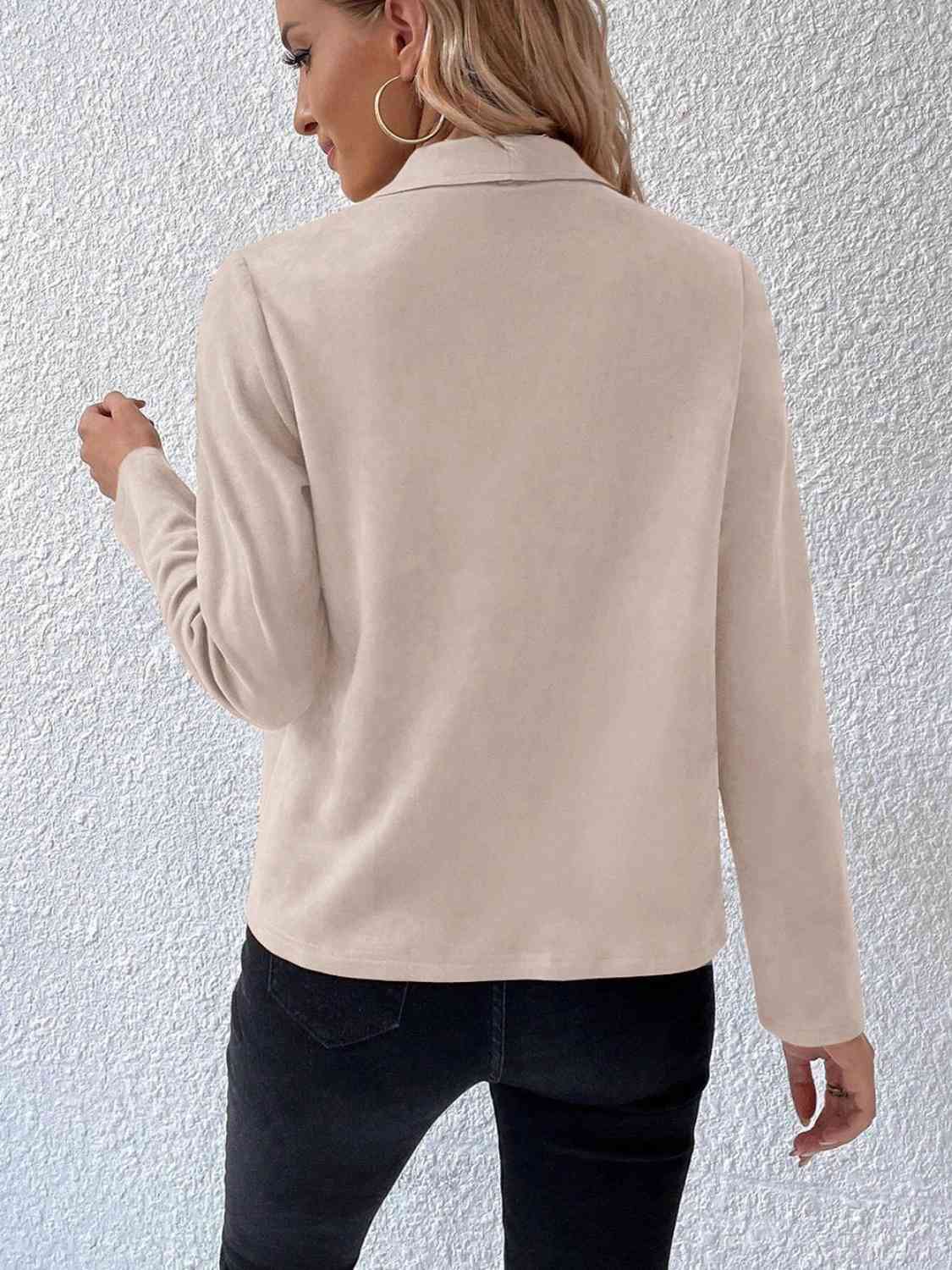 Collared Neck Long Sleeve Jacket BLUE ZONE PLANET