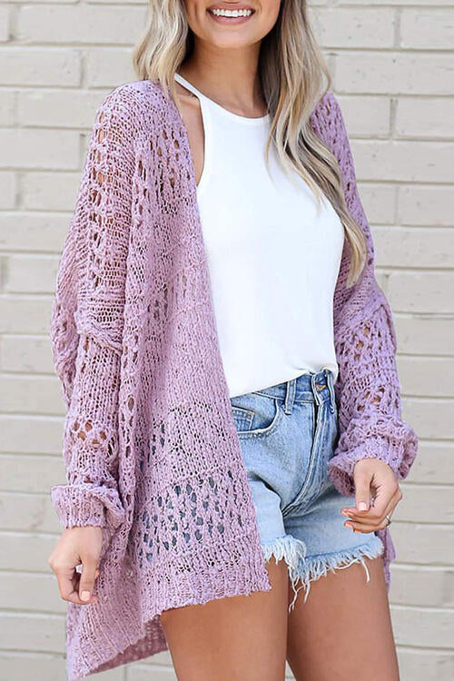 Openwork Open Front Long Sleeve Cardigan BLUE ZONE PLANET