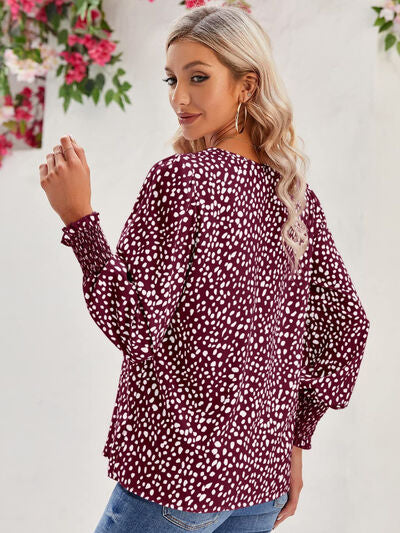 Blue Zone Planet | Printed V-Neck Lantern Sleeve Blouse BLUE ZONE PLANET