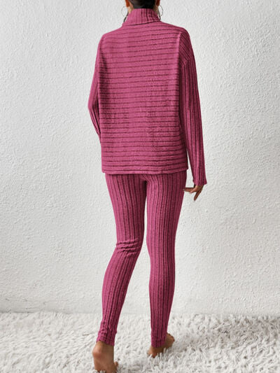 Blue Zone Planet |  Ribbed Turtleneck Top and Pants Set BLUE ZONE PLANET