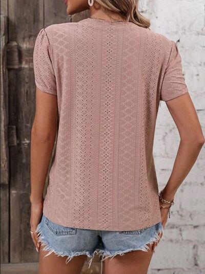 Blue Zone Planet | Eyelet V-Neck Petal Sleeve T-Shirt BLUE ZONE PLANET