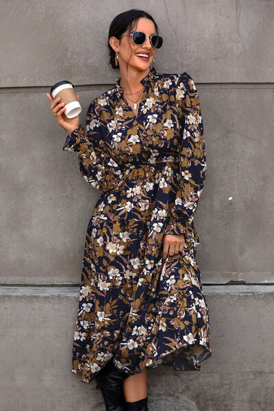 Floral Flounce Sleeve Tiered Dress BLUE ZONE PLANET