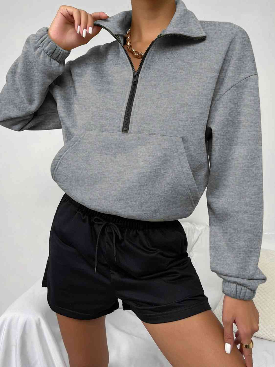Blue Zone Planet | Half-Zip Dropped Shoulder Sweatshirt BLUE ZONE PLANET