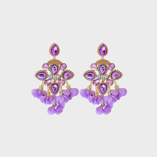 Flower Shape Rhinestone Alloy Dangle Earrings BLUE ZONE PLANET