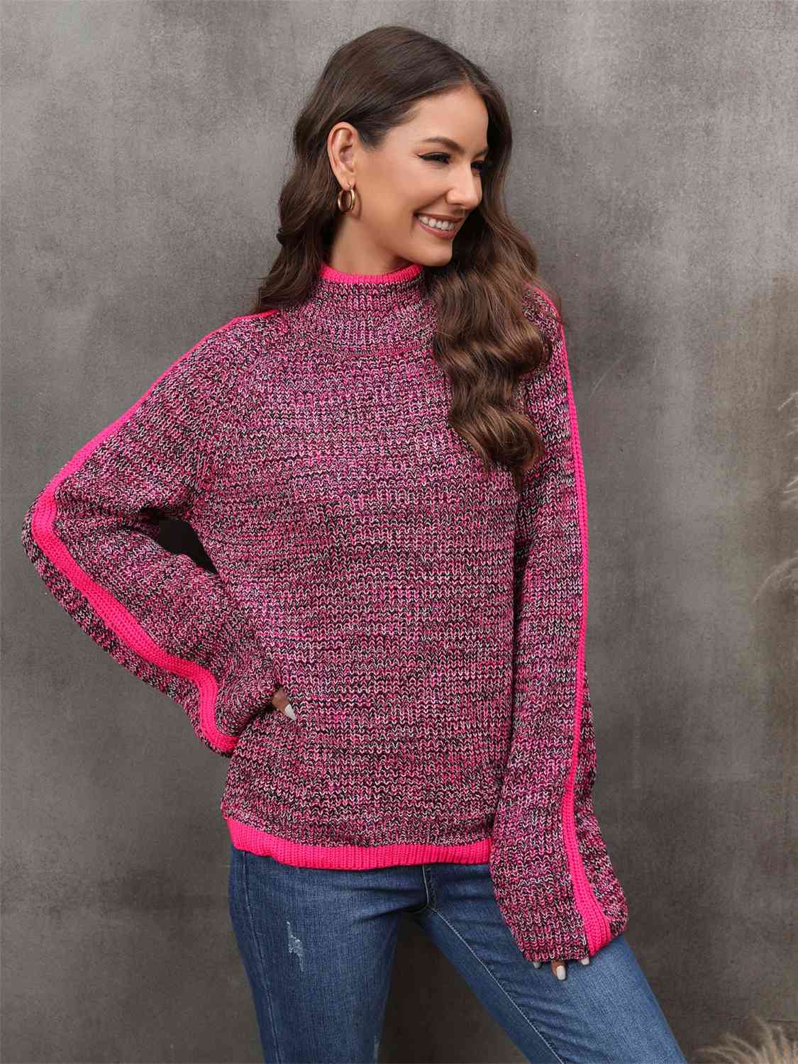 Heathered Turtleneck Long Sleeve Sweater BLUE ZONE PLANET