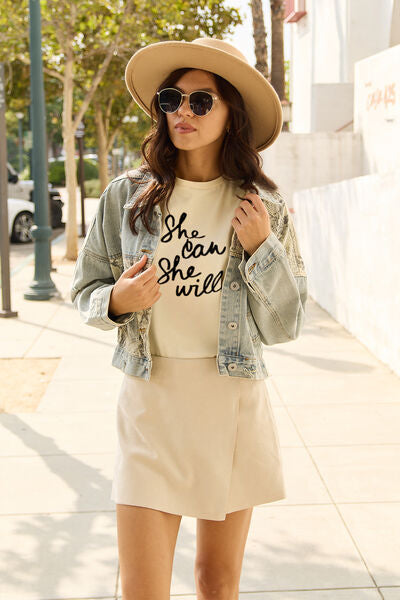 Blue Zone Planet | Simply Love Full Size SHE CAN SHE WILL Short Sleeve T-Shirt BLUE ZONE PLANET