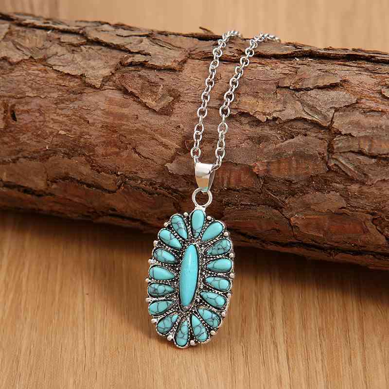 Artificial Turquoise Pendant Alloy Necklace BLUE ZONE PLANET