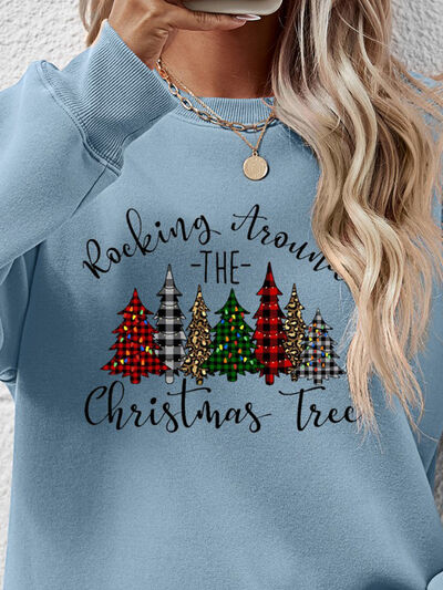Blue Zone Planet | Christmas Tree Graphic Round Neck Sweatshirt BLUE ZONE PLANET